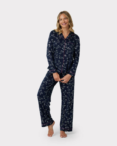 Navy & Silver Foil Dachshund Print Long Pyjama Set